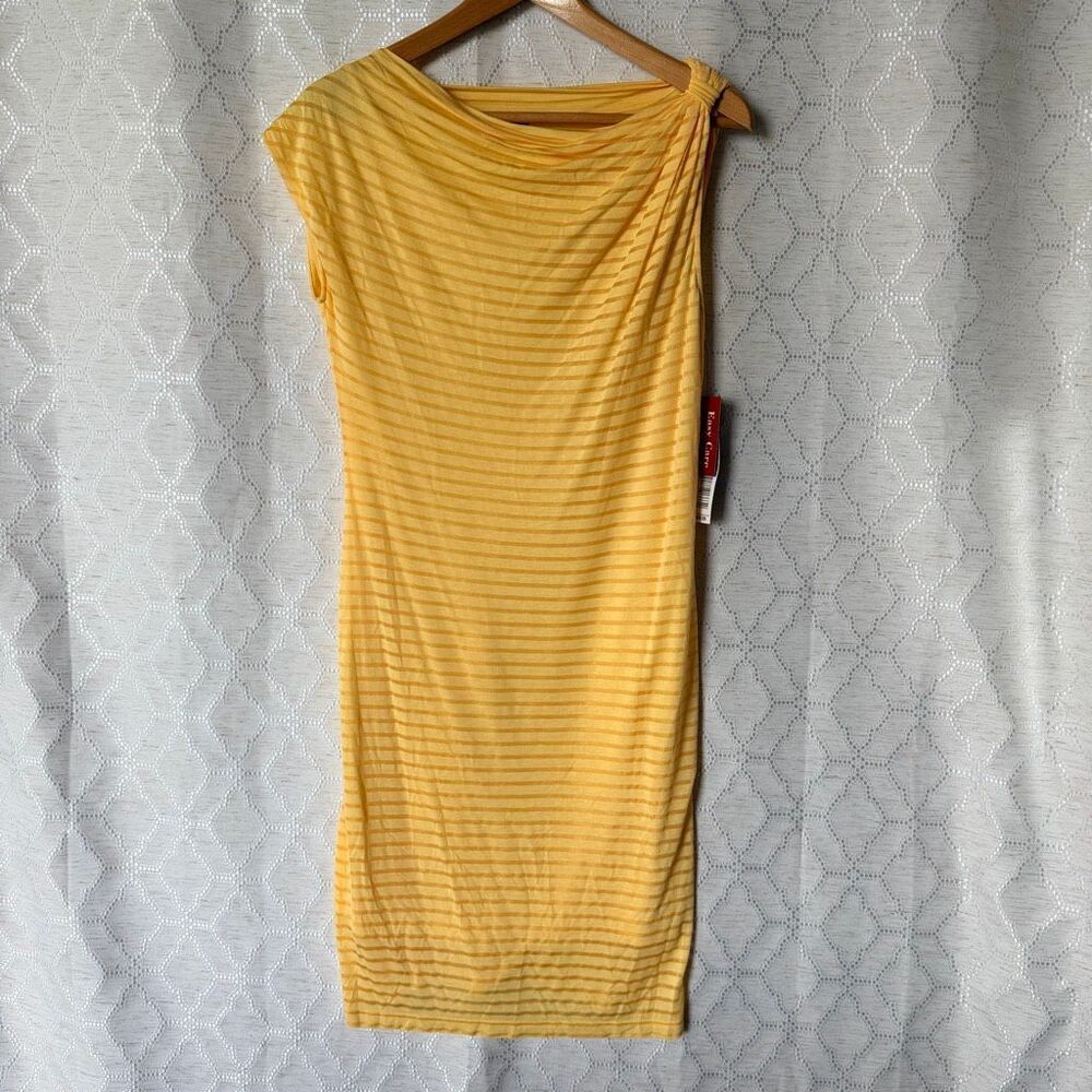 Rafaella M Asymmetrical Boat Neck Yellow Stripe Dress NWT Preppy Boardwalk